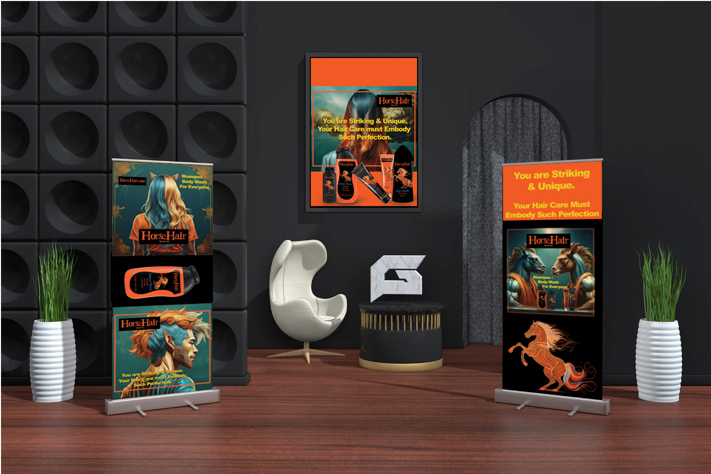 HorseHair Three Advertisements in Hair Salon Mockup
