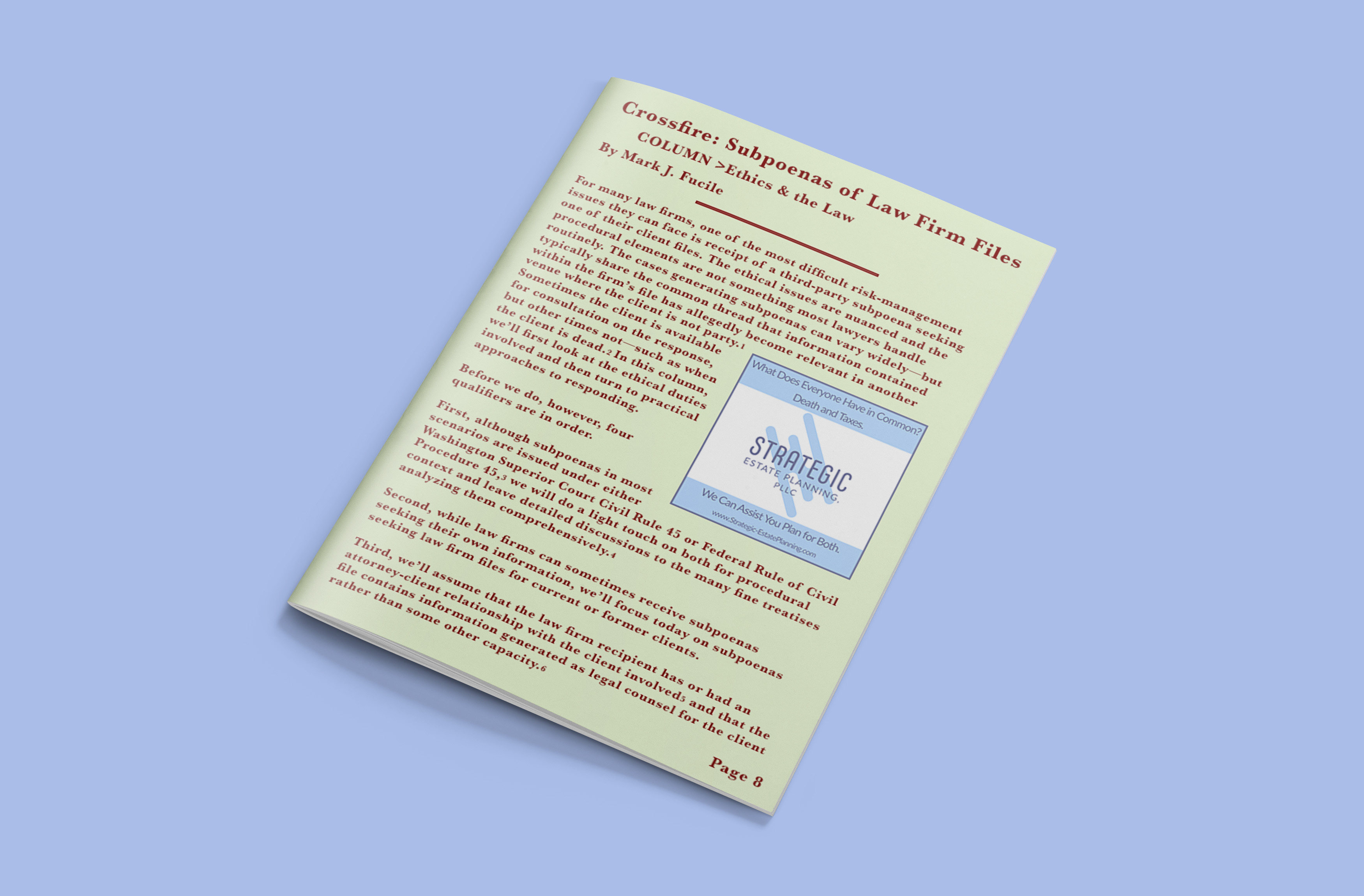 Strategic Estate Planning - Magazine 1/4 Page Advertisement