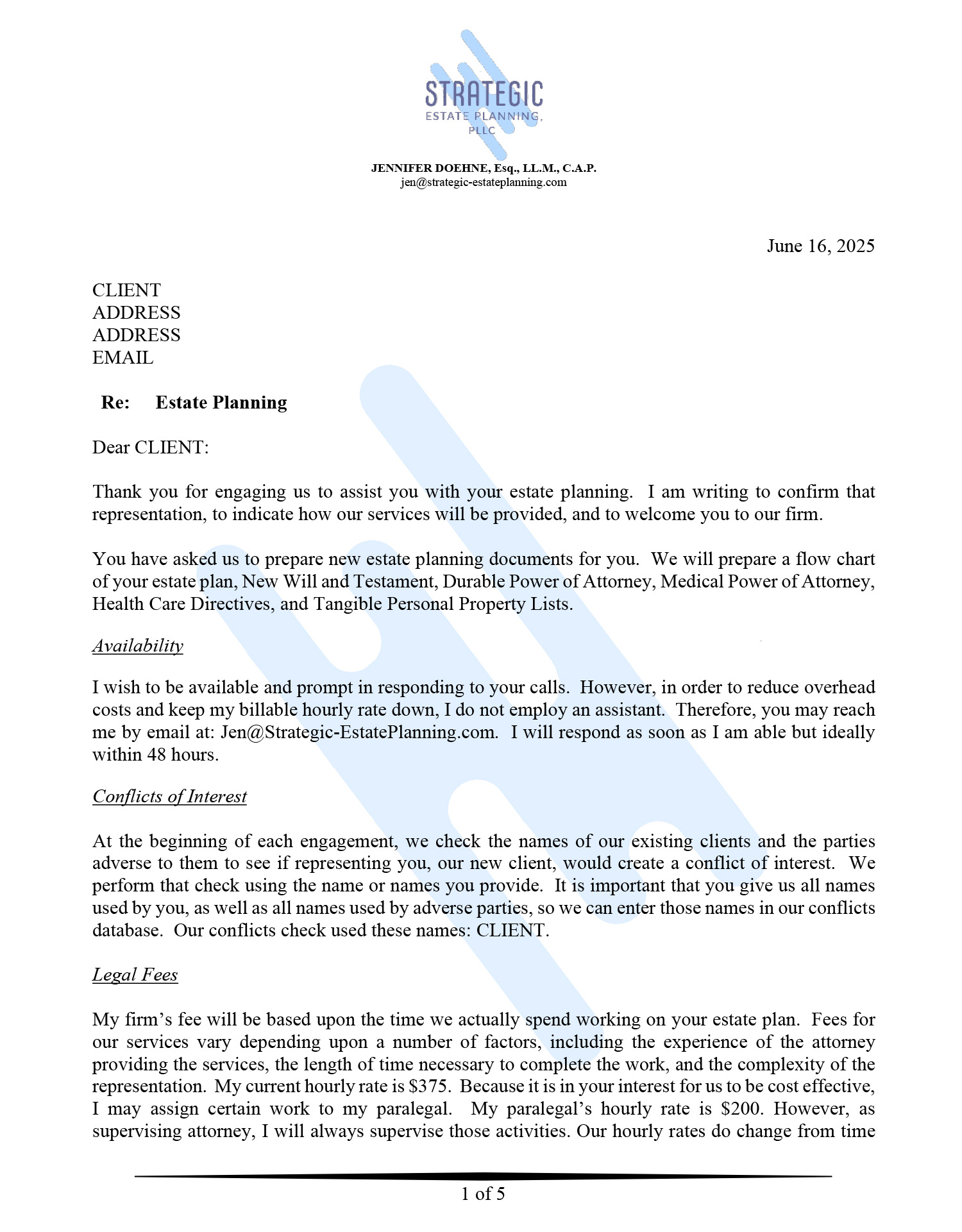 Strategic Estate Planning - Engagement Letter (p1)
