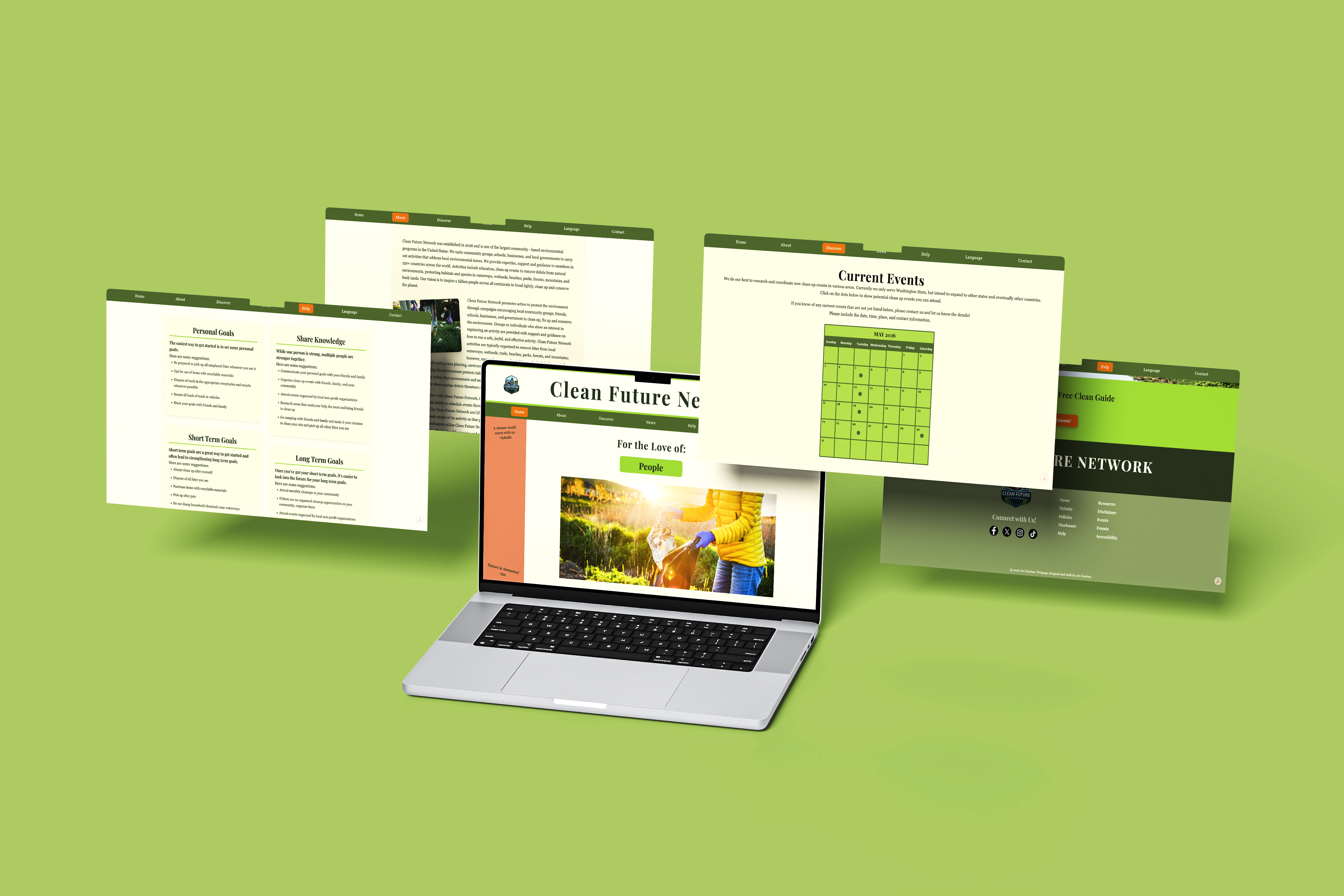 Clean Future Network Website Five Page Mockup