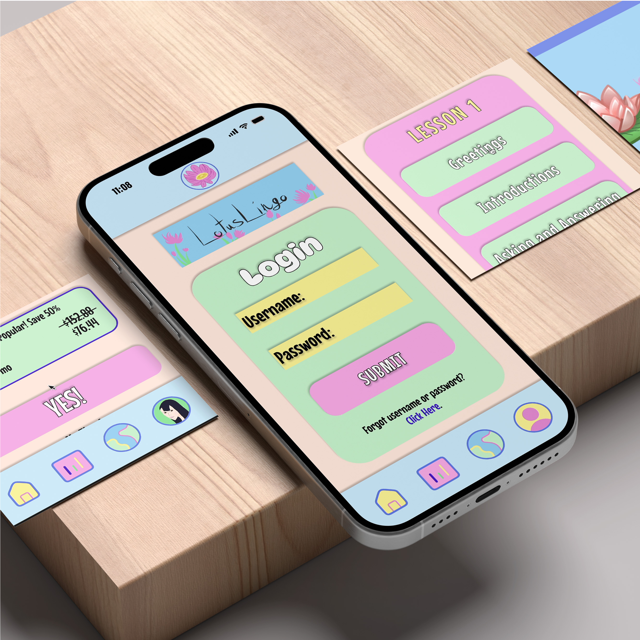 Lotus Lingo - Phone App Mockup
