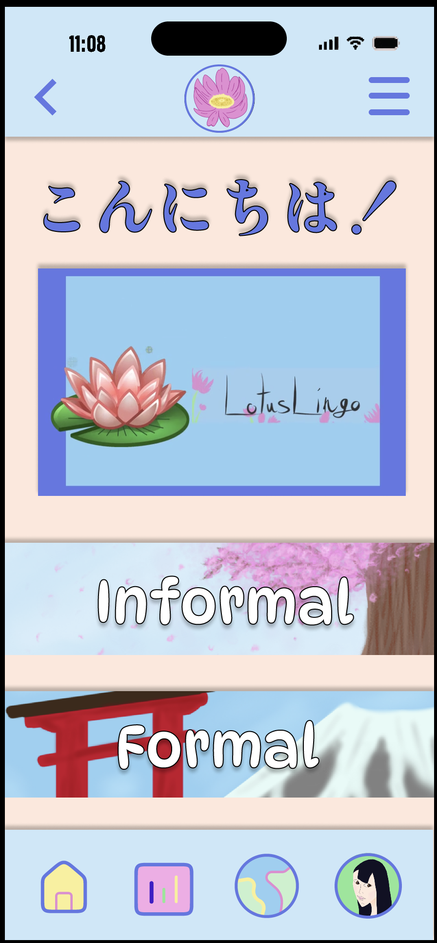 Lotus Lingo app homepage preview; select to open the interactive Figma prototype